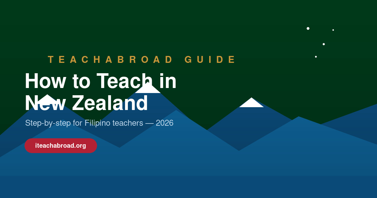 How to Teach in New Zealand: Step by Step 2026 — New Zealand flag against a backdrop of mountains and lakes